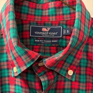 Vineyard Vines Red and Green Christmas Plaid Men's Shirt